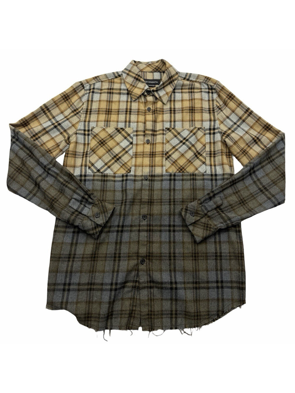 Eleven Paris Dip Dye Flannel Shirt Button Up Grey Brown Size M
